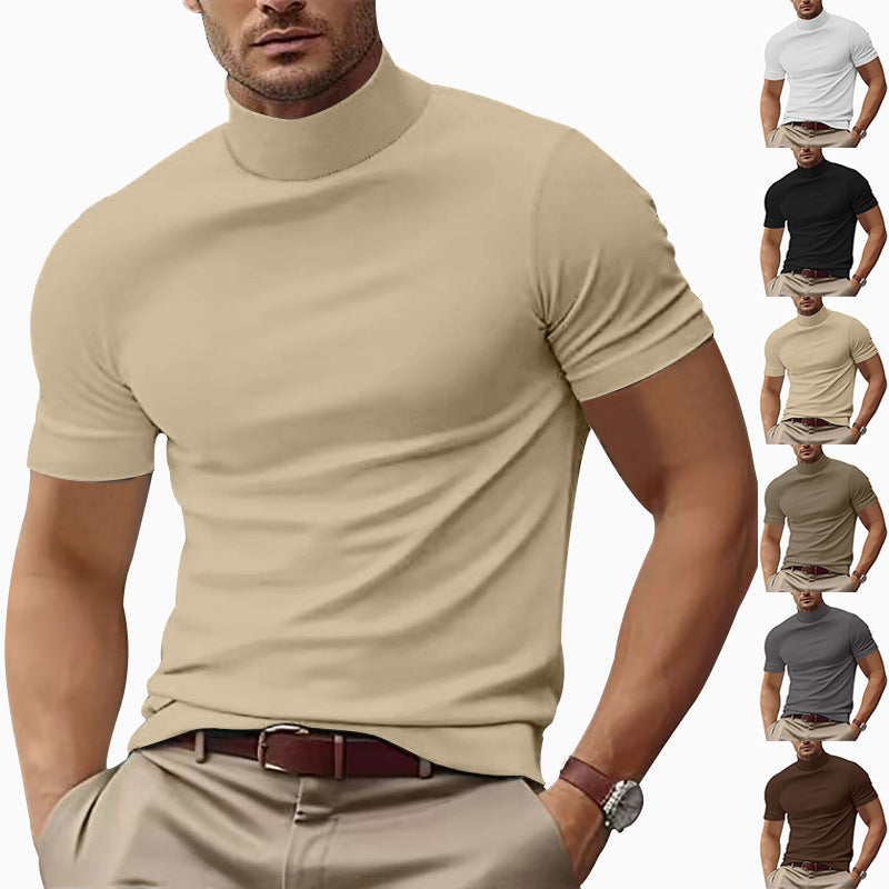 Herren Kurzarm Turtleneck T-Shirt R&B