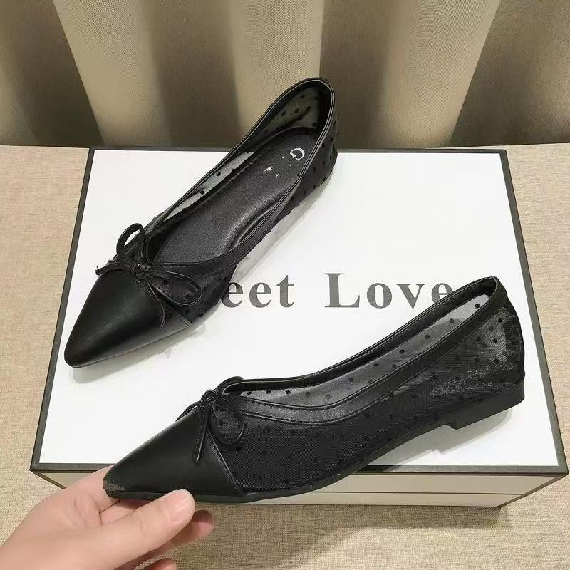 Damen elegante Ballerinas mit modischem Tiefe-Ausschnitt und verspieltem Schleifenakzent R&B