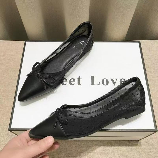 Damen elegante Ballerinas mit modischem Tiefe-Ausschnitt und verspieltem Schleifenakzent R&B