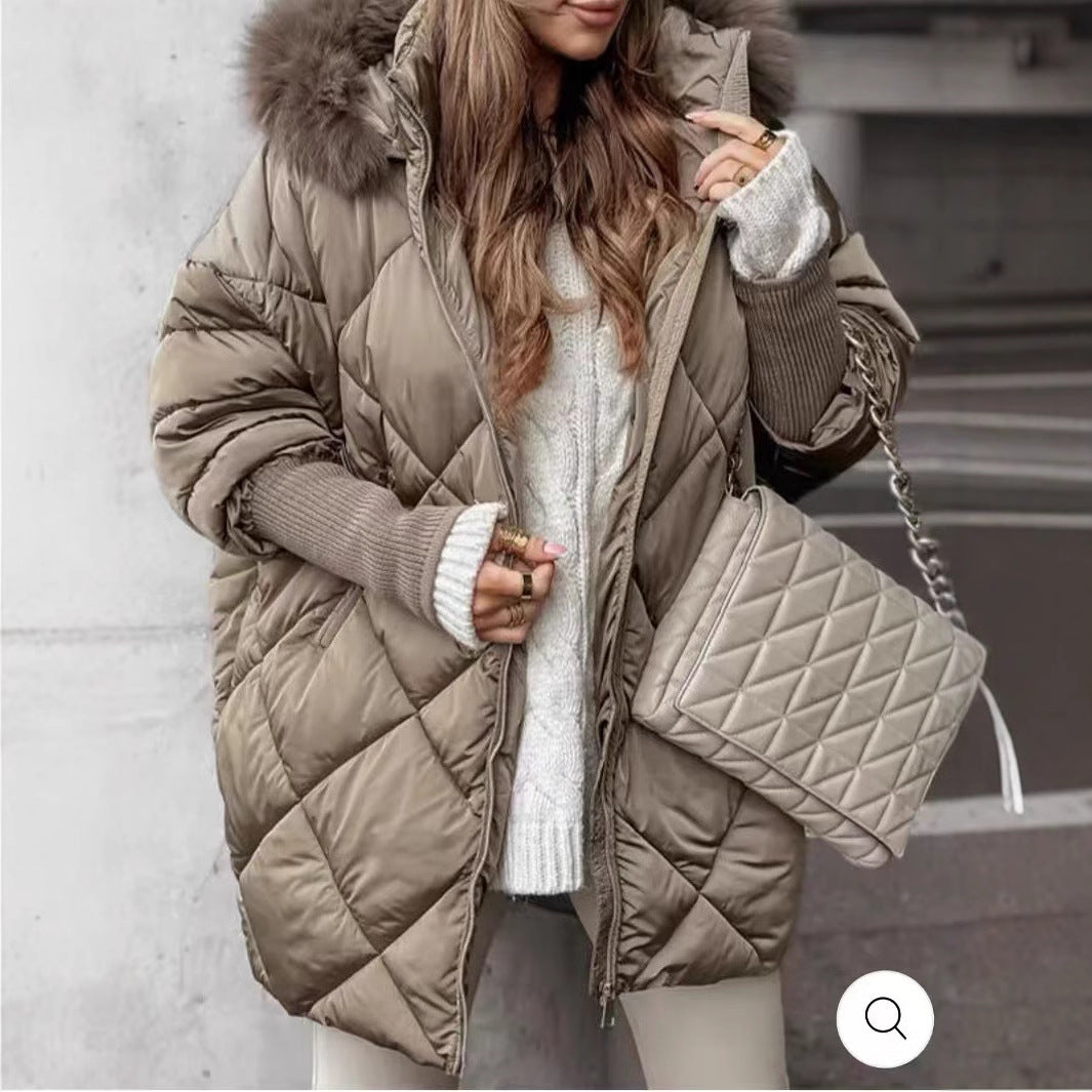 Damen gestepptes Winterparka mit abnehmbarer Kapuze R&B