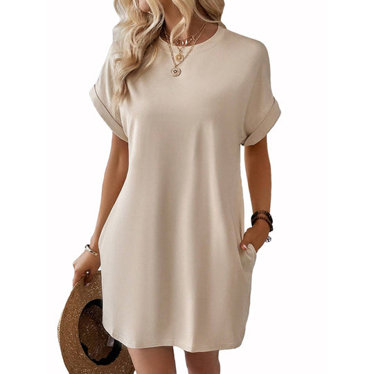 Damen Lockeres T-Shirt-Kleid mit praktischen Taschen und lässigem Design R&B