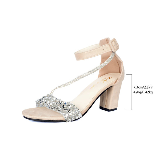 Damen Glamouröse High-Heels mit Strassverzierung und Blockabsatz R&B