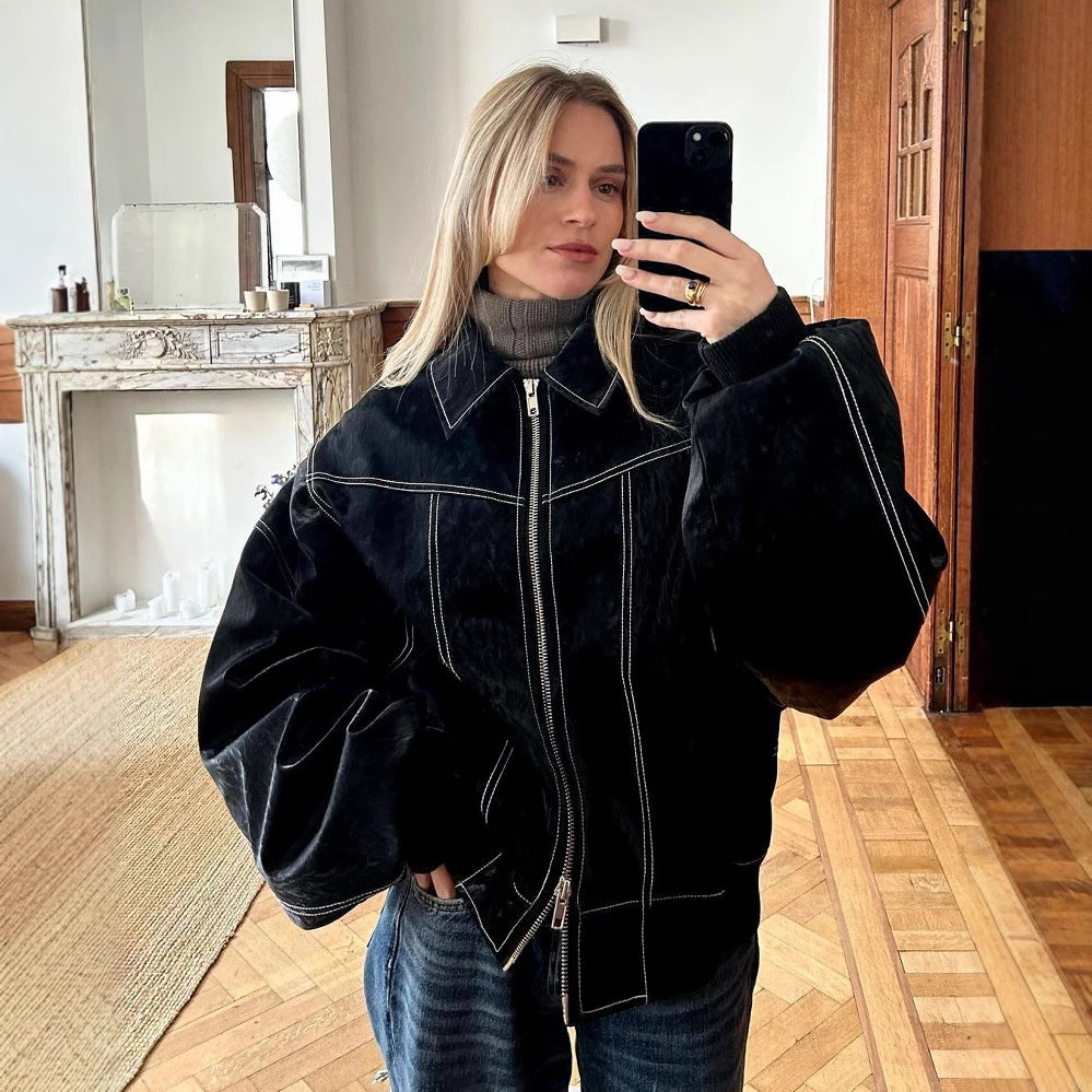 Damen modische jacke mit strukturiertem Kragen und praktischen Taschen R&B
