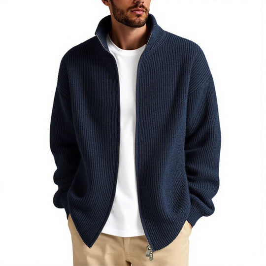 Herren Strickjacke mit hohem Kragen und praktischem Reißverschluss R&B