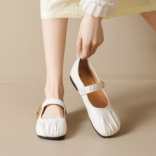 Damen Ballerinas mit dekorativem Riemenverschluss und hochwertiger Lederoberfläche R&B