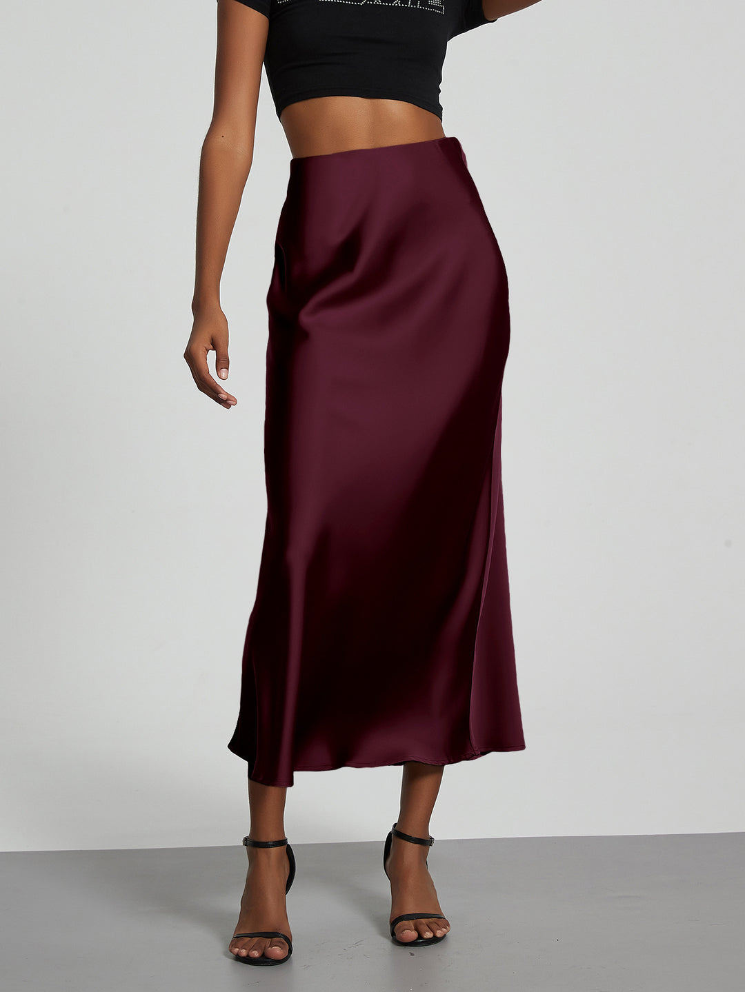 Damen Stilvolle Satin-Stretchrock mit hohem Bund und fließendem Schnitt R&B