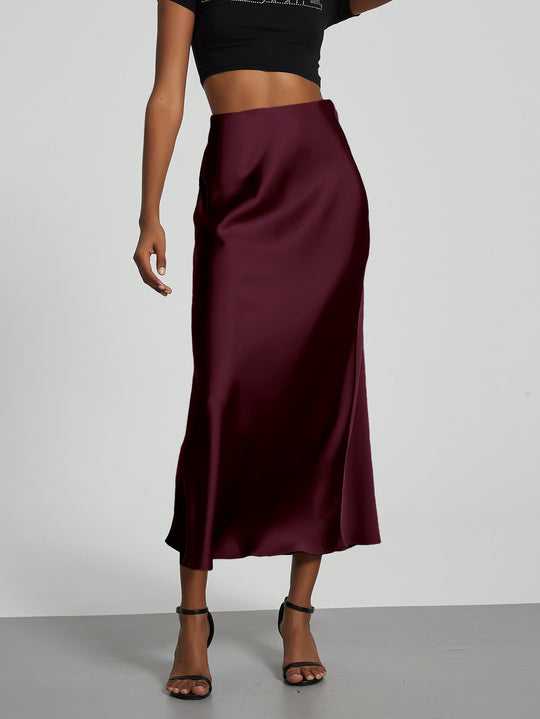 Damen Stilvolle Satin-Stretchrock mit hohem Bund und fließendem Schnitt R&B
