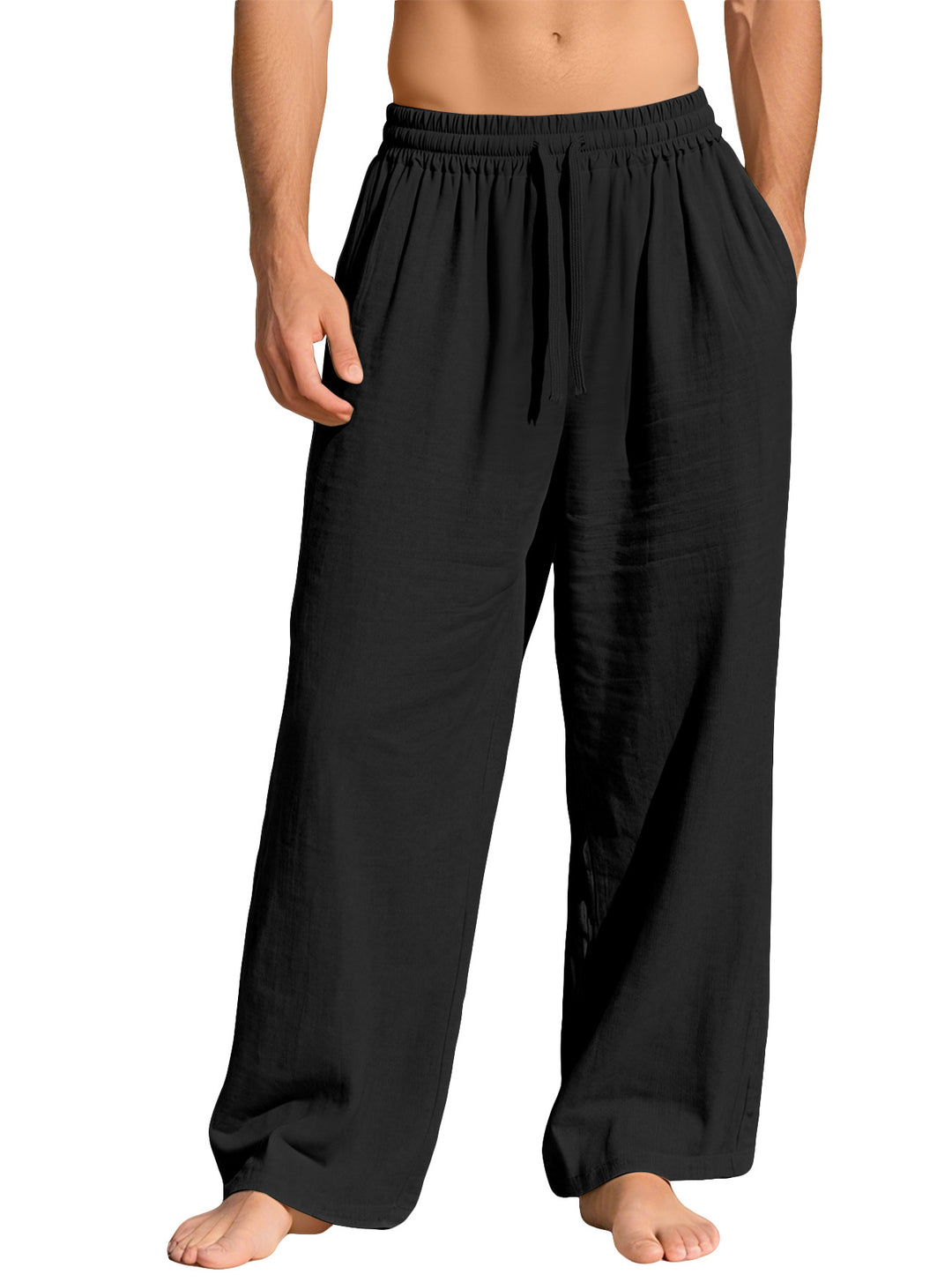 Herren nan leichte Leinen-Loungehose mit elastischem Bund und Seitentaschen R&B