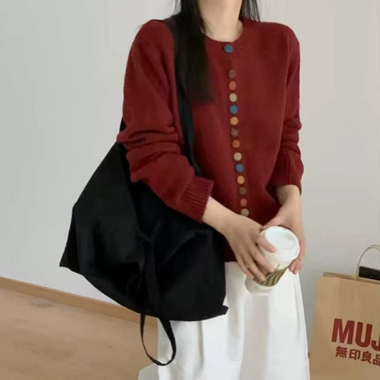 Damen Strickcardigan mit bunten Knopfdetails und angenehmer Passform R&B