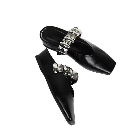 Damen Mules mit glamourösen Nieten und glänzender Oberfläche R&B