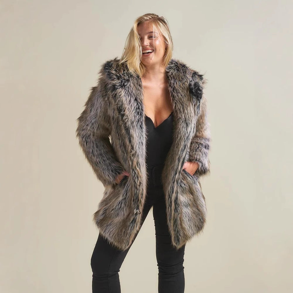 Damen Hooded Faux-Fur-Mantel mit Ohrenschützer R&B