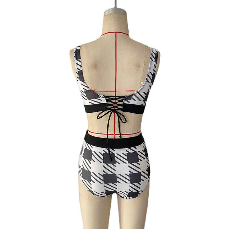 Damen Hochtailliertes Bikini-Set mit stylischem Grafikdesign R&B