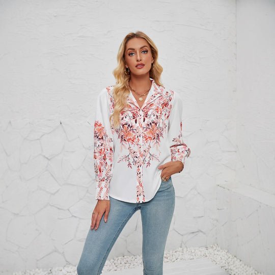 Damen Elegante Bluse mit floralem Design und voluminösen Ärmeln R&B