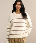 Damen gestrickter Pullover mit breitem Streifenmuster und lässigem Schnitt R&B