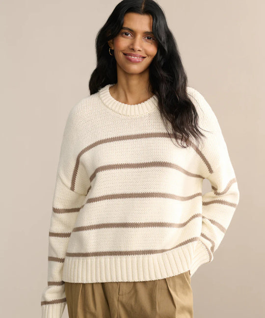 Damen gestrickter Pullover mit breitem Streifenmuster und lässigem Schnitt R&B