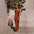 Damen Elegantes Abendkleid mit asymmetrischem Schnitt und seidigem Glanz R&B