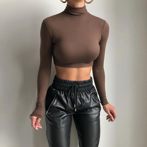 Damen Modisches Crop-Top mit hohem Kragen und langem Arm R&B