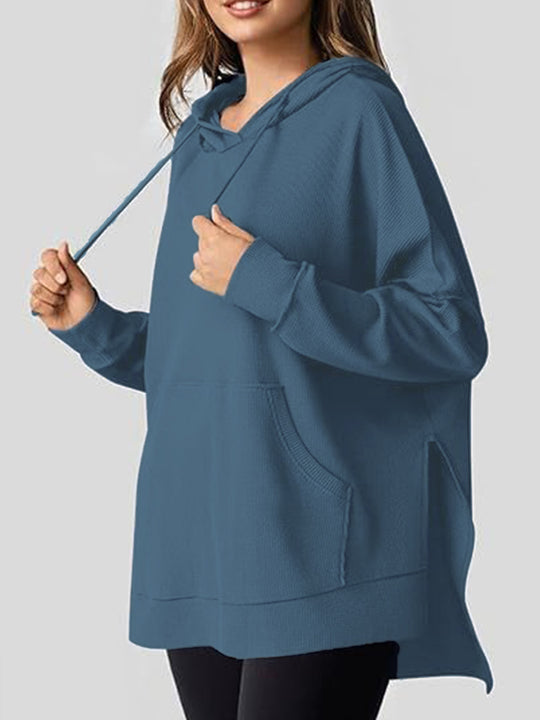 Damen lässiger Kapuzenpulli mit seitlichen Schlitzen und Kängurutasche R&B