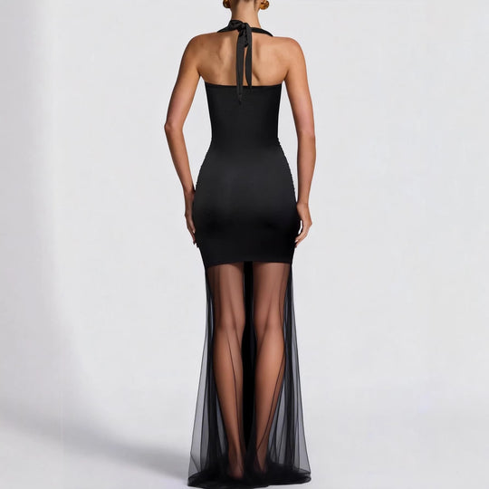 Damen elegantes Kleid im Bodycon-Stil mit raffiniertem Mesh-Einsatz R&B