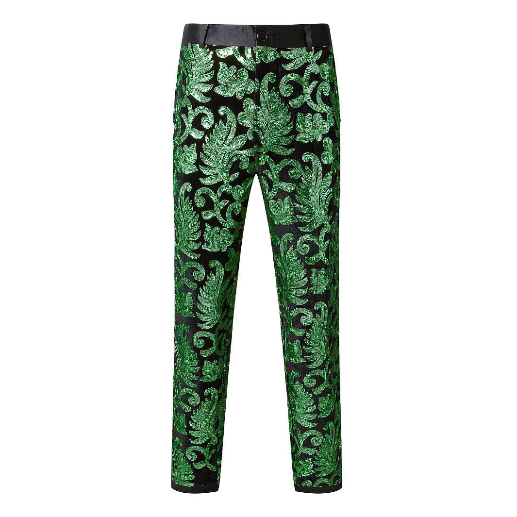 Herren elegante Pailletten-Hosen mit floralem Muster R&B