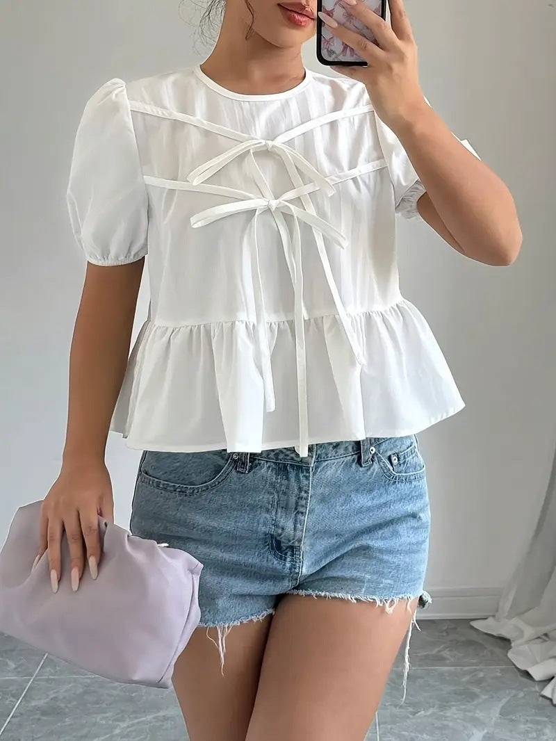 Damen Bluse mit Puffärmeln und verspieltem Rüschendesign R&B