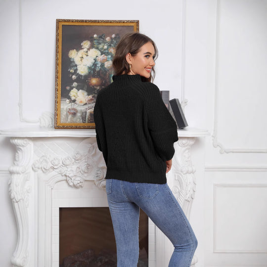 Damen Grobstrick Pullover mit hochgeschlossenem Kragen R&B