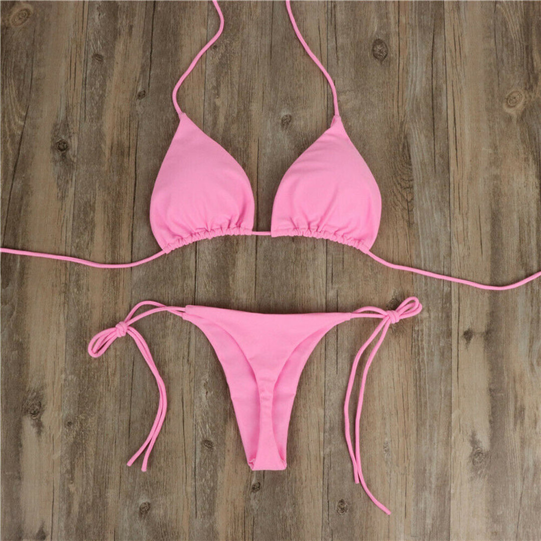 Damen Triangel-Bikini mit feinem Stoff und regulierbaren Schnürdetails R&B