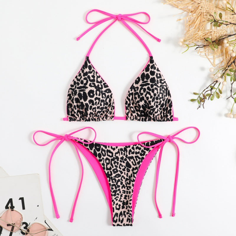 Damen Triangelbikini mit modischem Tierdruck und verstellbaren Bändern R&B