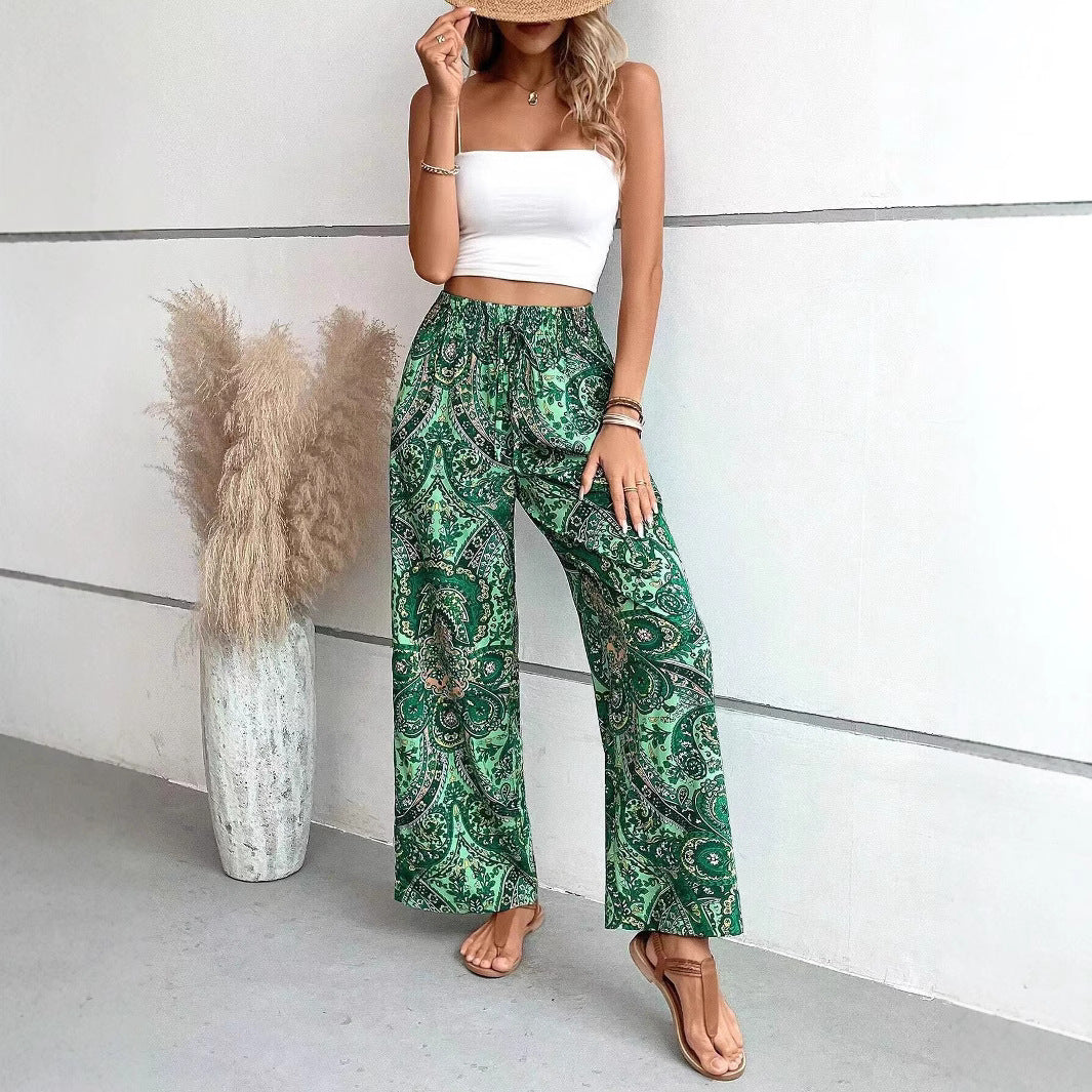 Damen weite Palazzo-Hose mit elastischem Bund und paisley Muster R&B