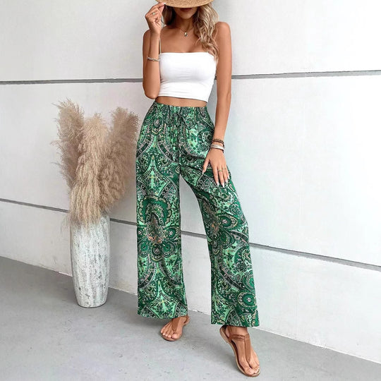 Damen weite Palazzo-Hose mit elastischem Bund und paisley Muster R&B