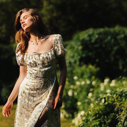 Damen Sommerliches Maxikleid mit floralen Mustern und tiefem Schlitz R&B