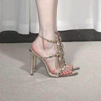 Damen Hochhackige Sandalen mit eleganten Kettenverzierungen R&B