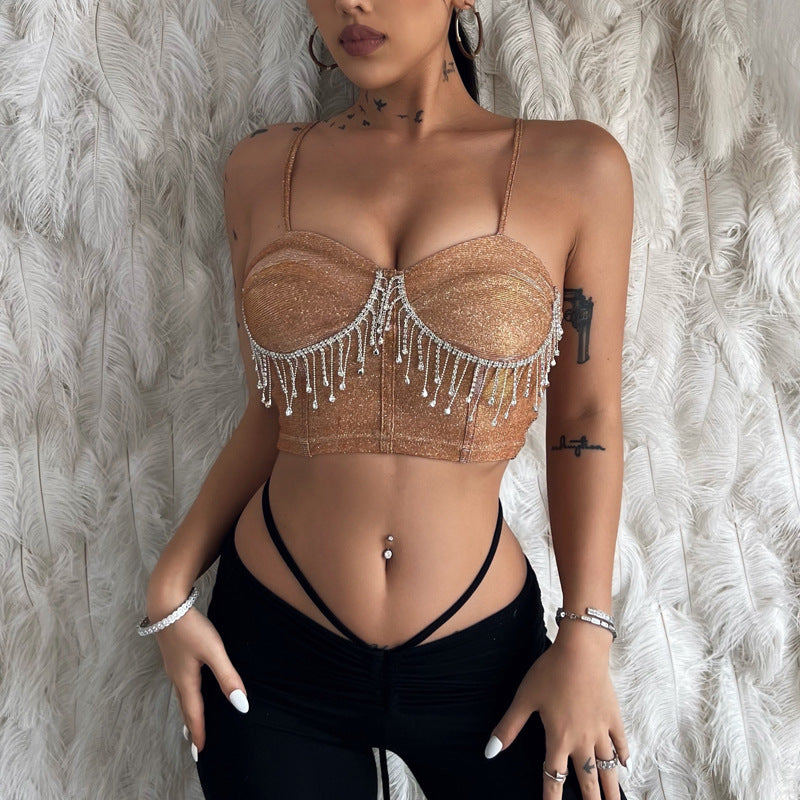 Damen Glitzerndes Bustier mit funkelnden Strassdetails und Spaghettiträgern R&B