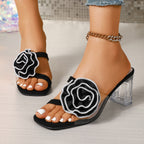 Damen Absatzsandalen mit floralen Applikationen und transparentem Blockabsatz R&B