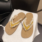 Damen Strand-Sandalen mit flauschigem Riemendesign und komfortabler Innensohle EB
