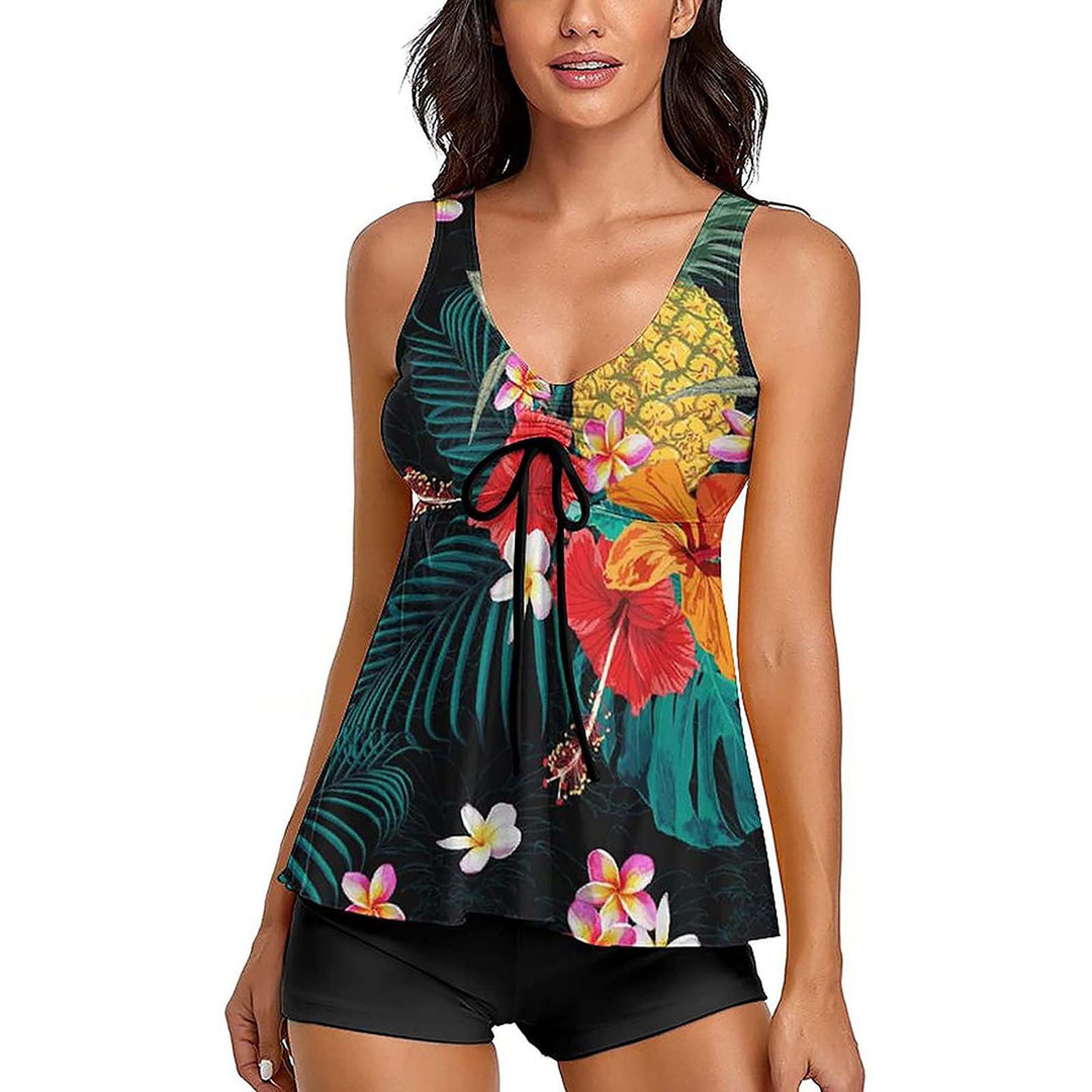 Damen Tankini-Set mit modischem Blumendruck und Rüschen R&B