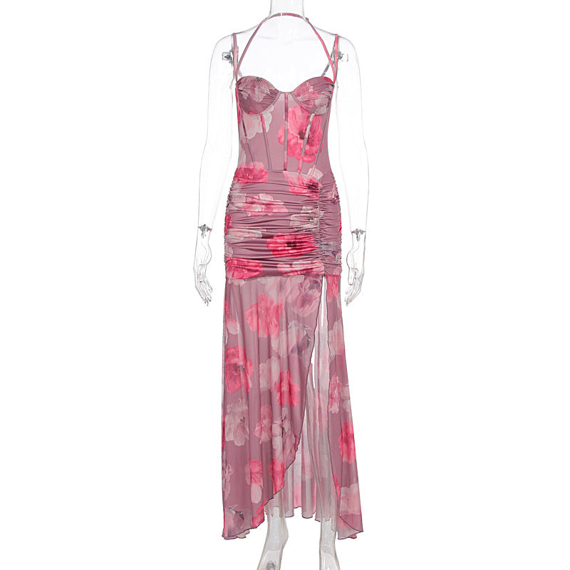 Damen Raffiniertes Maxikleid mit floralem Design und schulterfreiem Schnitt R&B