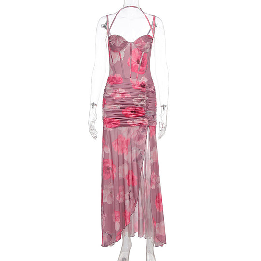 Damen Raffiniertes Maxikleid mit floralem Design und schulterfreiem Schnitt R&B