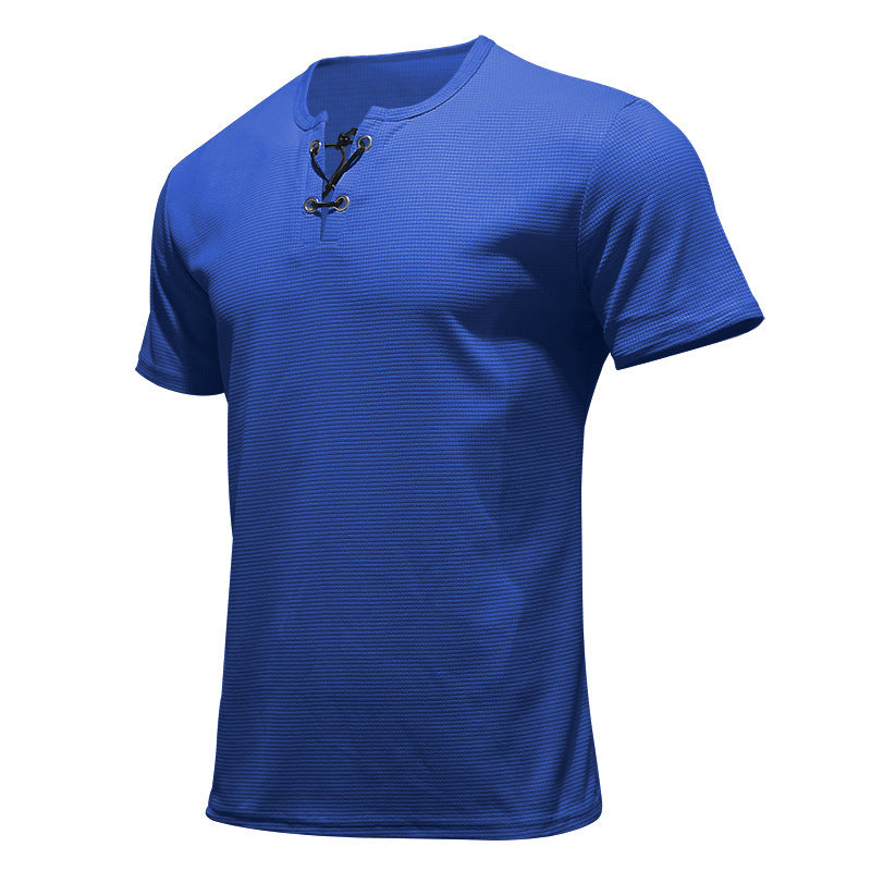Herren nan Kurzarmshirt mit Schnürkragen, Metallösen und feinem Strukturjersey R&B