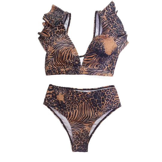 Damen Bikini-Set mit verspielten Rüschen und floralen Mustern R&B