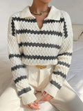 Damen Strickpullover im lässigen Stil mit strukturiertem V-Ausschnitt und hellen Akzenten R&B