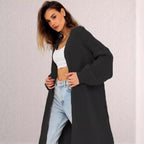 Damen Langer gestrickter Cardigan mit lässigem Schnitt und strukturierter Textur R&B
