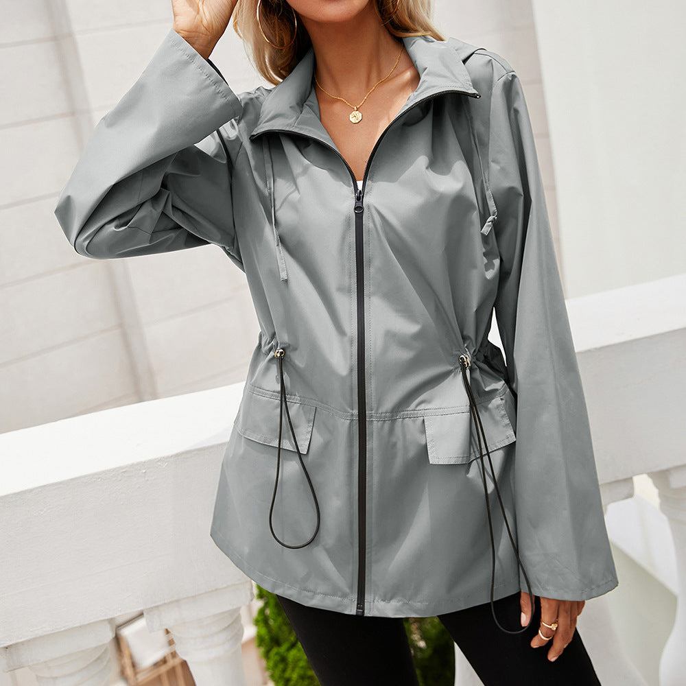 Damen leichte Regenjacke mit Kapuze und verstellbarem Bund R&B