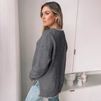 Damen Strickpullover mit dekorativem Saum und weiten Ärmeln R&B