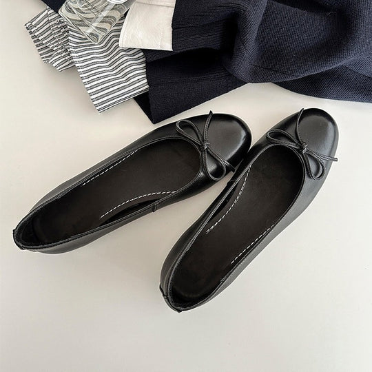 Damen Ballerina Schuhe aus weichem Leder mit elegantem Schleifendetail R&B
