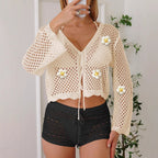 Damen leichte Häkeljacke mit floralem Detail R&B