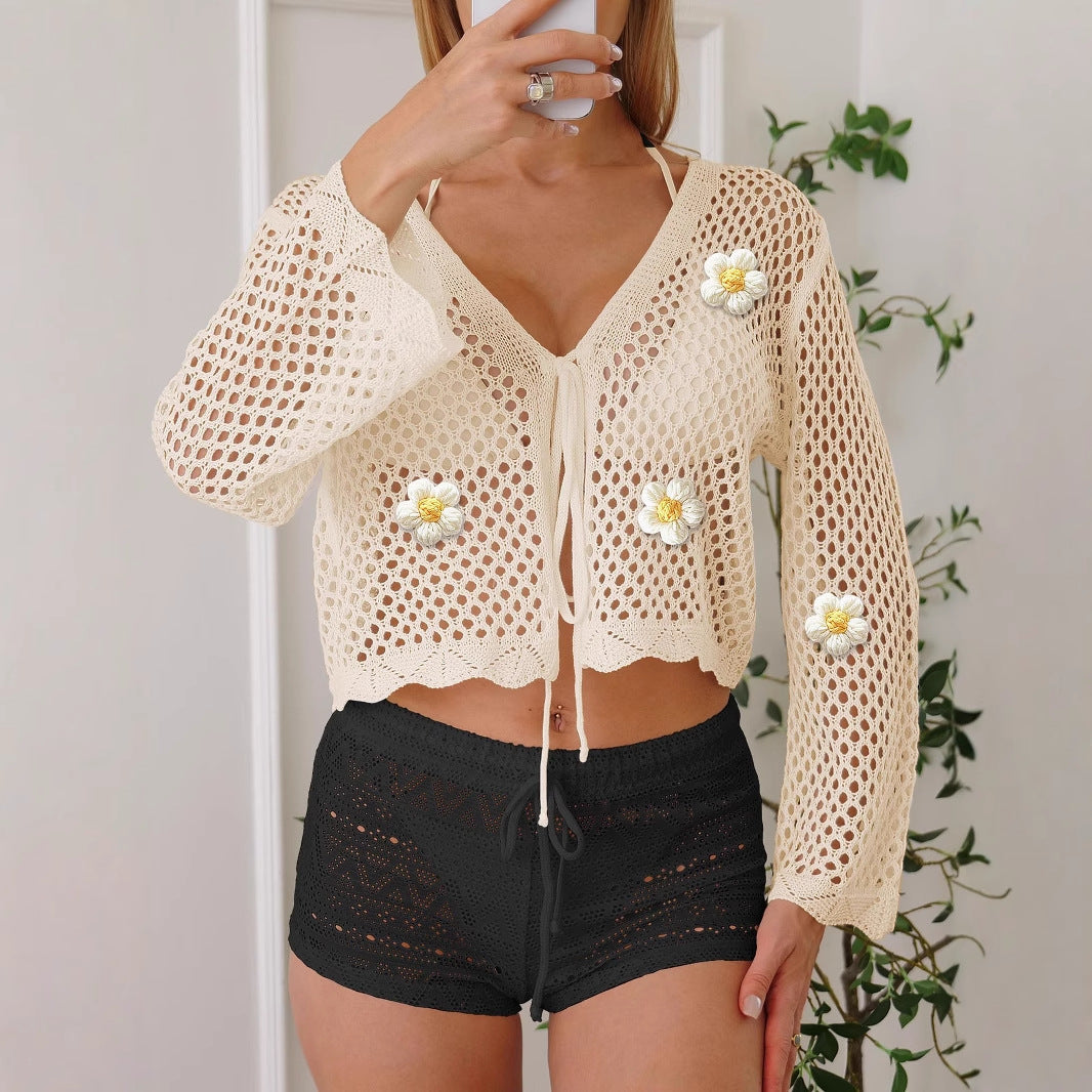 Damen leichte Häkeljacke mit floralem Detail R&B