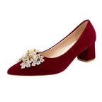 Damen Elegante Ballerinas mit funkelndem Schmuckdetail und stabilem Blockabsatz R&B