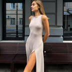 Damen figurbetontes Maxi-Kleid mit seitlichem Schlitz und modernem Schnitt R&B
