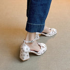 Damen elegante Ballerina-Pumps mit modischer Schleifenakzent und komfortablem Blockabsatz R&B